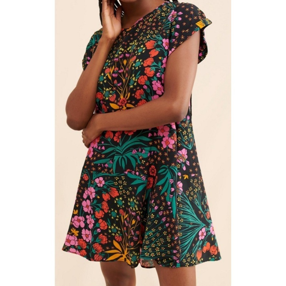 FREE PEOPLE Strawberry fields mini dress black combo womans XS Lyocell blend